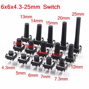 패널 PCB 순간 촉각 택트 미니 푸시 버튼 스위치, DIP 4 핀, 6x6x4mm 3/5/6/7.3-25mm, 6*6*4.3mm, 5mm, 6mm, 7mm, 8mm-25mm