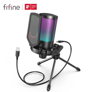 FIFINE Ampligame USB 마이크, 게임 스트리밍용, 팝 필터 쇼크 마운트 및 게인 컨트롤, PC/MAC -A6V 용 콘덴서 마이크