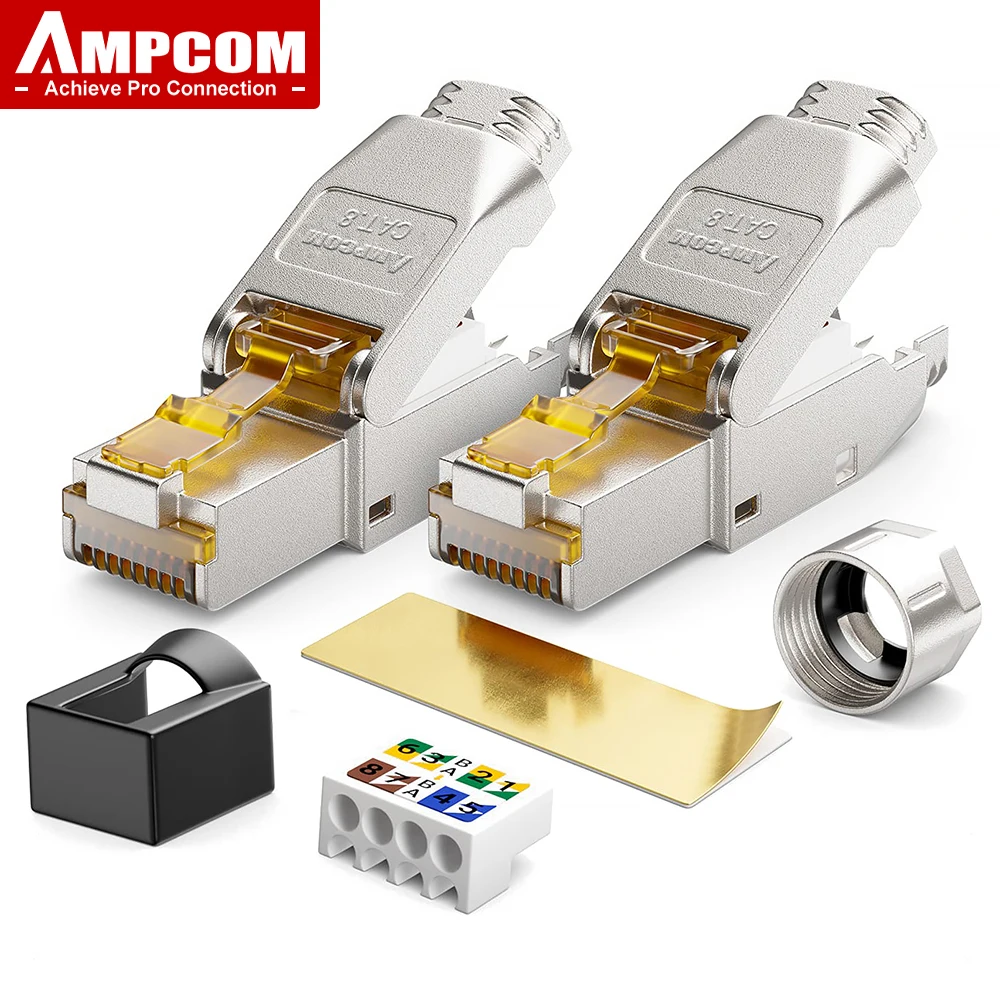 AMPCOM 툴리스 RJ45 커넥터, CAT8, 7A, 7, 6A, 6 공구 무료 재사용 가능 종단 플러그, 차폐 이더넷 필드 모듈러 플러그