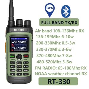 Radtel RT-330 GPS 블루투스 앱 프로그래밍 아마추어 라디오, 풀 밴드 136-520MHz TX RX 항공 주파수 수신 NOAA, 10W 전력