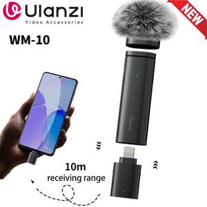 Ulanzi WM-10 무선 라발리에 마이크, 1 대 1 마이크, USB C, 안드로이드 아이폰용 방풍 스폰지, 라이브 스트리밍 녹화용