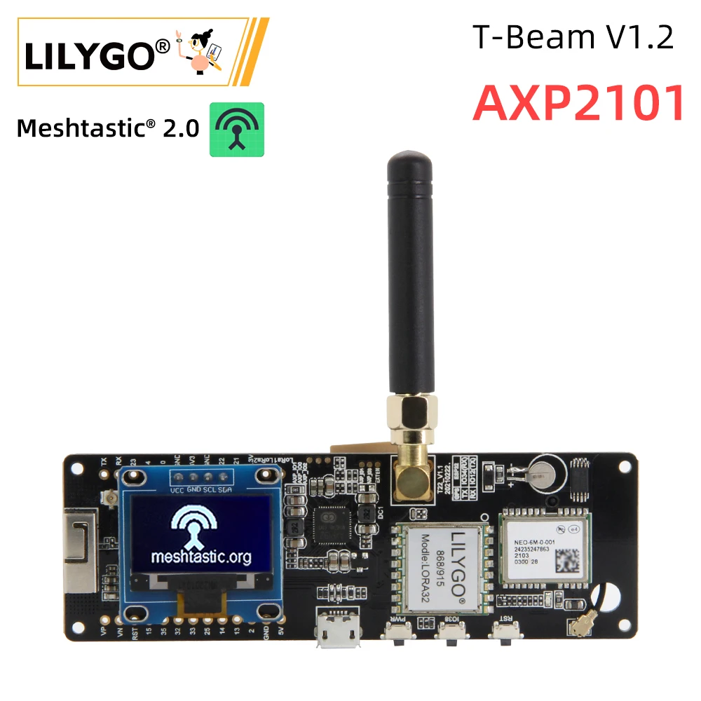 LILYGO® TTGO Meshtastic T-Beam V1.2 ESP32 LoRa 개발 보드, 433MHz 868MHz 915MHz 923MHz WiFi BLE GPS OLED 디스플레이, AXP2101