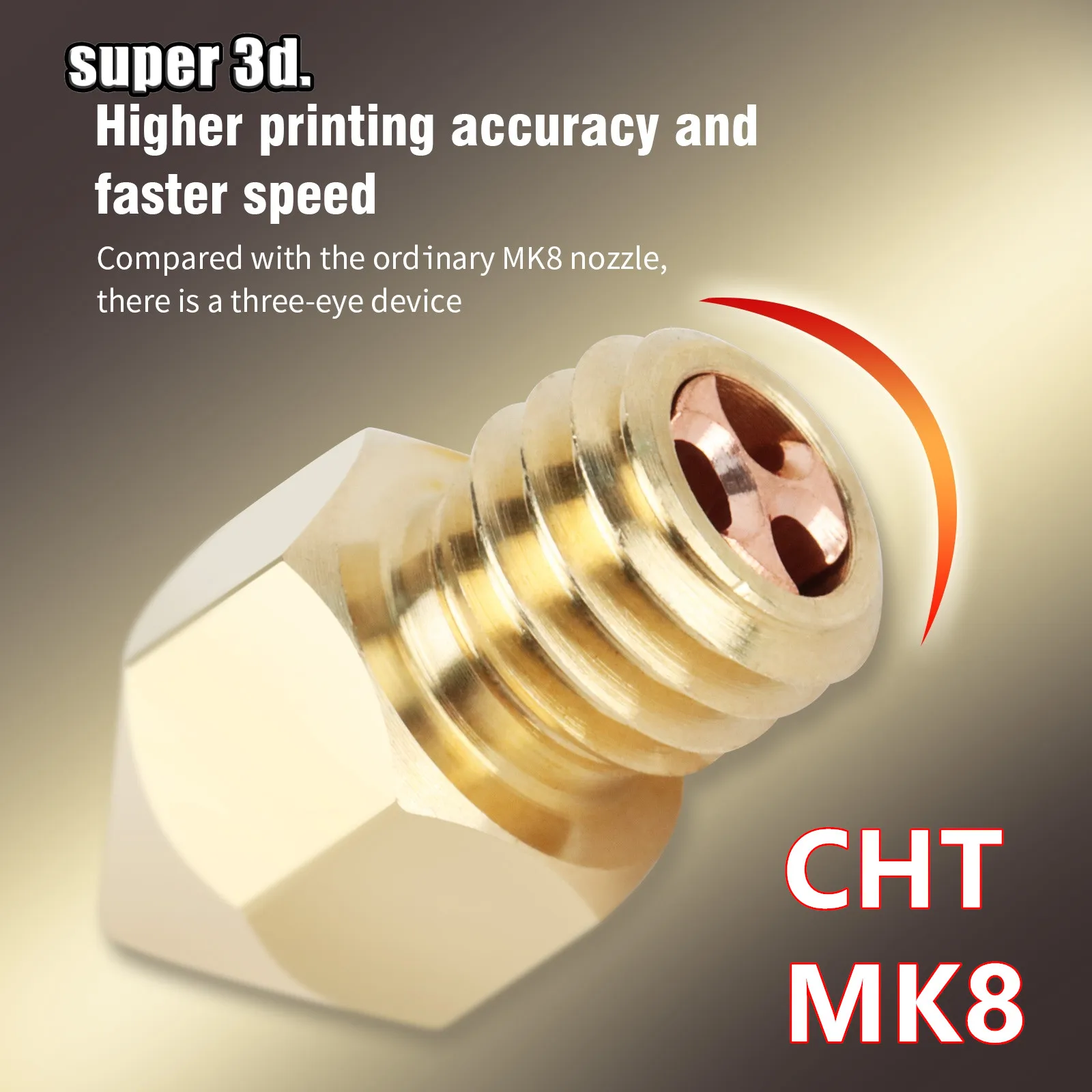 CHT MK8 고유량 황동 노즐, Ender 3 CR10 KP3S Pro용 3D 프린터 부품, 0.2, 0.3, 0.4, 0.5, 0.6, 0.8, 1.0mm, 1, 2, 3, 4 개