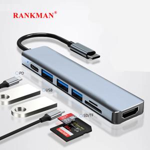 USB C 허브-4K HDMI 호환 USB 3.0 2.0, C타입 충전, SD TF 카드 리더 독, 맥북 아이패드 삼성 S21 덱스 TV 마우스용