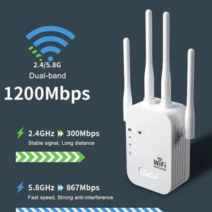 1200Mbps 와이파이 리피터, 무선 와이파이 확장 부스터, 듀얼 밴드 네트워크 증폭기, 장거리 신호 와이파이 라우터, 2.4G, 5G