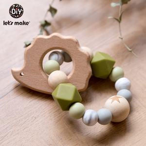 나무 딸랑이 Teether 아기 장난감 새겨진 나무 구슬 육각 Teether 실리콘 구슬 12Mm 작은 막대 아기 침대 딸랑이