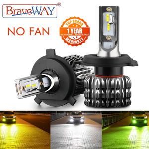 BraveWAY-H4 Led 헤드 라이트 H7 LED 자동차 전구 H1 H3 H27 9005 9006 HB3 HB4 H11 LED 안개등 12V 자동차 액세서리 흰색 노란색 녹색  3000K 6000K 8000K