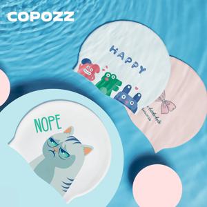 COPOZZ 남녀 공용 프린트 실리콘 수영 모자, 방수, 귀 보호, 수영장 액세서리, 성인 및 청소년, 스포츠