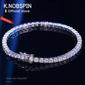 KNOBSPIN 4mm D 컬러 모이사나이트 테니스 팔찌 925 스털링 실버 도금 여성용 18k 화이트 골드 팔찌 남자 스파클링 파티 쥬얼리 도매, 3년 애프터 서비스 보증 제공