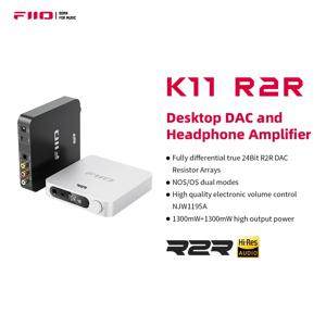 FiiO K11 R2R DAC 및 헤드폰 앰프, 홈 오디오 또는 PC용, 6.35mm 및 균형 4.4mm, RCA, 동축, 광학, 384kHz, 24 비트