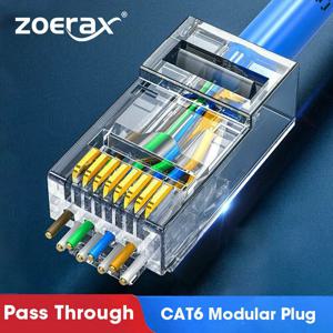 ZoeRax CAT6a Cat6 CAT5e RJ45 모듈러 플러그 네트워크 커넥터 UTP 30˚이더넷 케이블 용 금도금 1.2mm 홀 엔드