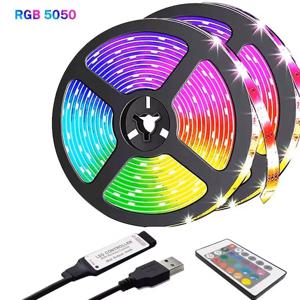 GGbingo LED USB RGB 스트립 조명, 24 키 리모컨, 5M 5050 유연한 조명 스트립, 거실 파티 TV 백라이트