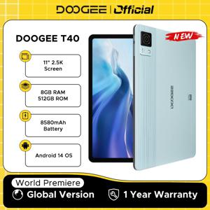 DOOGEE T40 태블릿, 안드로이드 14, 11 인치, 2.5K, 20GB(8 + 12) RAM, 512GB ROM, Helio G99, 8580mAh, 18W 충전 페이스 잠금 해제, 7.6mm 초박형 태블릿