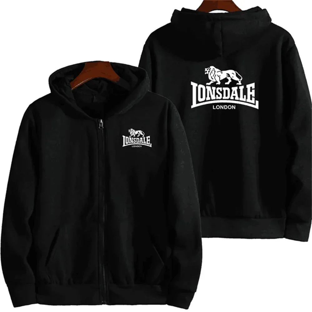 LONSDALE 남성용 대각선 지퍼 후디, 캐쥬얼 트랙 필드 후디 상의, 고품질 양털 패션, 2024 가을 신상