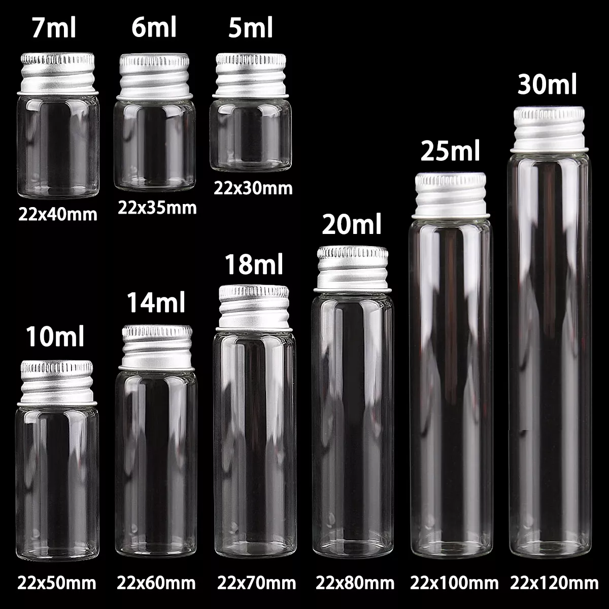 유리 병 5ml/6ml/7ml/10ml/14ml/18ml/20ml/25ml/30ml, 알루미늄 뚜껑 작은 미니 유리 병 9 사이즈 U, 10 개-픽