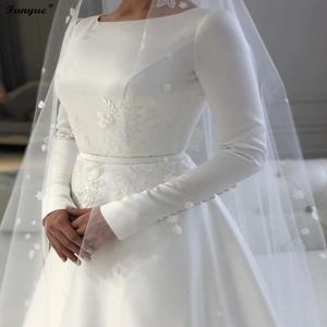 Vestido De Novia 2024 긴팔 무슬림 신부 웨딩 가운, 베일 아플리케, 레이스 새틴 A 라인, 심플한 신부 드레스