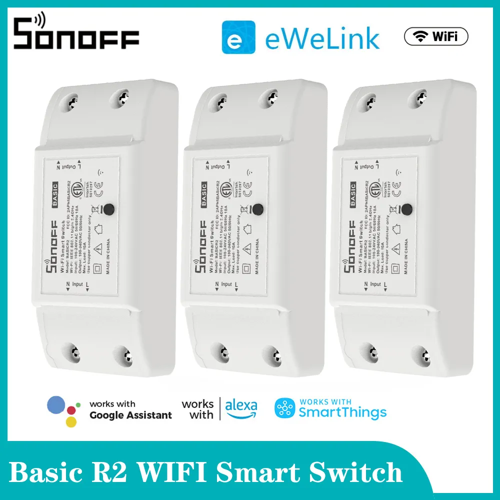 Sonoff Basic R2 스마트 스위치 원격 컨트롤러, 와이파이 DIY 인터럽터, 스마트 홈 eWeLink 앱 제어, 알렉사 구글 홈으로 작동