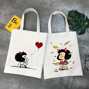 Mafalda 90 년대 만화 하라주쿠 숄더백, 여성용 핸드백, 에코 재사용 가능 쇼핑백, 빈티지 가방