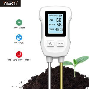 디지털 LCD 토양 테스터 PH 수분 온도 3.0-9 pH 계량기, 내열 금속 센서 습도 모니터, 꽃 식물 원예용