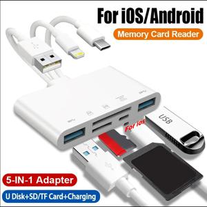 아이폰 아이패드 샤오미 삼성 화웨이 맥북용 충전 포트가 있는 USB OTG 어댑터, iOS-SD TF 메모리 카드 리더기, 5 in 1