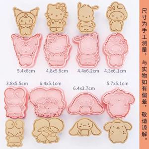 헬로 키티 만화 쿠키 커터 세트, 산리오 귀여운 피규어 쿠로미 시나모롤 모델링 디저트 몰드 주방 용품 도구