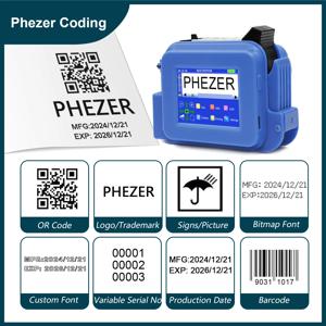 Phezer 휴대용 미니 프린터, PC13plus, 12.7mm, QR 바, 배치 코드, 날짜 번호, 로고 만료, 휴대용 잉크젯 프린터 라벨