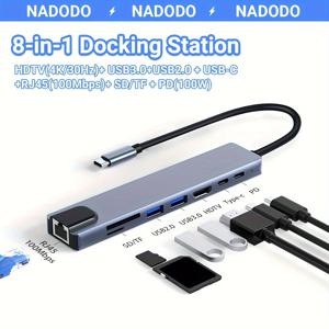 HDMI 노트북 컨버터가 있는 C타입 확장기, USB 허브, USB C에서 USB 3.0 2.0 디스크, 이더넷 케이블 카드 리더 및 충전 도크, 8 in 1