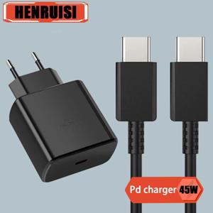 PD USB-C 고속 벽면 충전기, 삼성 S24, S23, S22, S21 플러스, 노트 10, 20 울트라, A53, A54, A55, A73, 5A, C타입 고속 충전 케이블, 45W