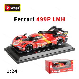 Bburago 1:24 페라리 499P LMH 2023 24H Le Mans 챔피언 레이싱 럭셔리카 로고 정적 다이 캐스트 차량, 소장용 모델 자동차 장난감