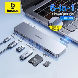 Baseus 듀얼 USB-C 허브, HDMI 호환, 4K 30Hz, 썬더볼트 3/4, 40Gbps USB 3.0, C타입 허브, SD TF, 맥북 프로 에어용