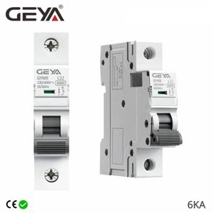 GEYA GYM9 MCB 딘 레일 회로 차단기, ON OFF 스위치, 1P, 220V, 400V, 6A-63A, AC 타입, 6KA 차단 용량