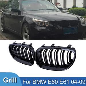 Pulleco 자동차 앞 범퍼 그릴, 키드니 레이싱 그릴, BMW E60 E61 5 시리즈 2003-2009 광택 블랙, 자동차 더블 슬랫, 신제품