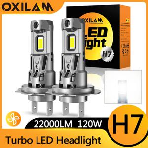 OXILAM 고성능 H7 LED 전구 터보 헤드라이트, 6500K 22000LM 12V CSP, 강력한 최고의 H7 LED 다이오드 승인, H7 미니 램프, 120W, 2 개