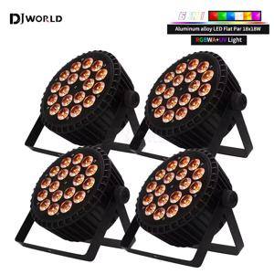 알루미늄 LED 파 라이트, 18x18W, RGBWA UV 6 인 1 플랫 파 라이트, DMX512, 디스코 파티용 전문 무대 조명 장비, 4 개