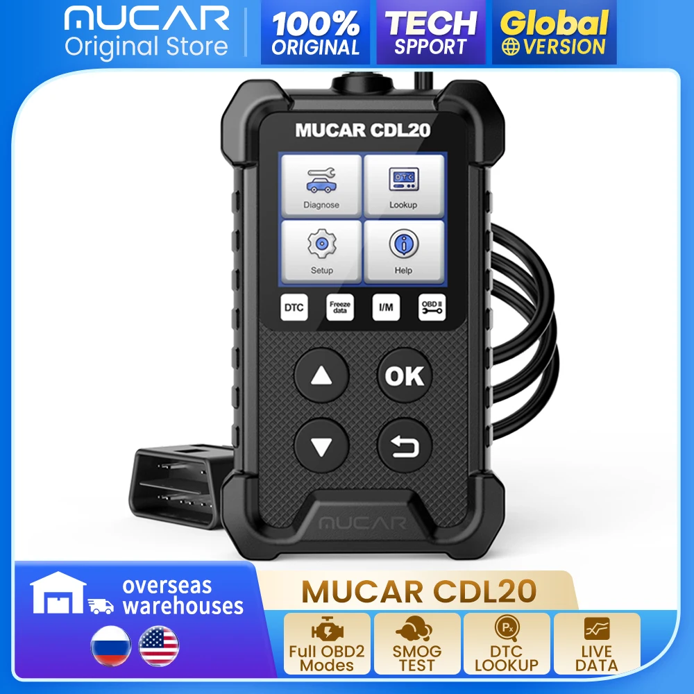 MUCAR CDL20 Obd2 스캐너 진단 도구, 자동차 전체 OBD2 코드 리더, 체크 엔진 DTC 룩업 읽기, 오류 지우기, 평생 무료