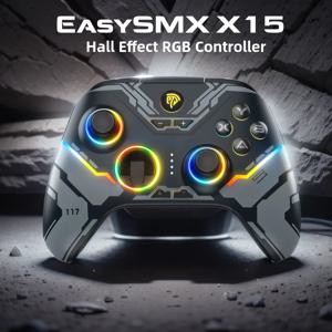 EasySMX X15 무선 PC 게임패드, PC 윈도우용 블루투스 조이스틱 컨트롤러, 닌텐도 스위치, 안드로이드 iOS, RGB, 홀 이펙트