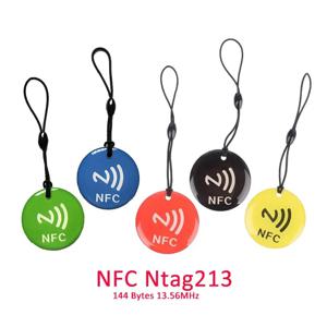 모든 NFC 지원 휴대폰용 RFID 태그 라벨 토큰, 로프 포함, Ntag213, 13.56MHz, 144 바이트 ISO14443A 에폭시 카드, 직경 35mm, 10 개