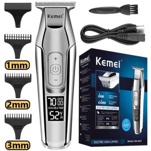 Kemei 남성용 전문 헤어 클리퍼 수염 트리머, 속도 조절 가능, LED 디지털 헤어 클리퍼, 조각 클리퍼, 전기 면도기