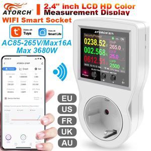 투야 와이파이 스마트 소켓, 16A, AC220V, 110V, 디지털 전력계, EU 플러그, 전력 소비 전력, KWH 미국 AU FR 전력 에너지 측정기