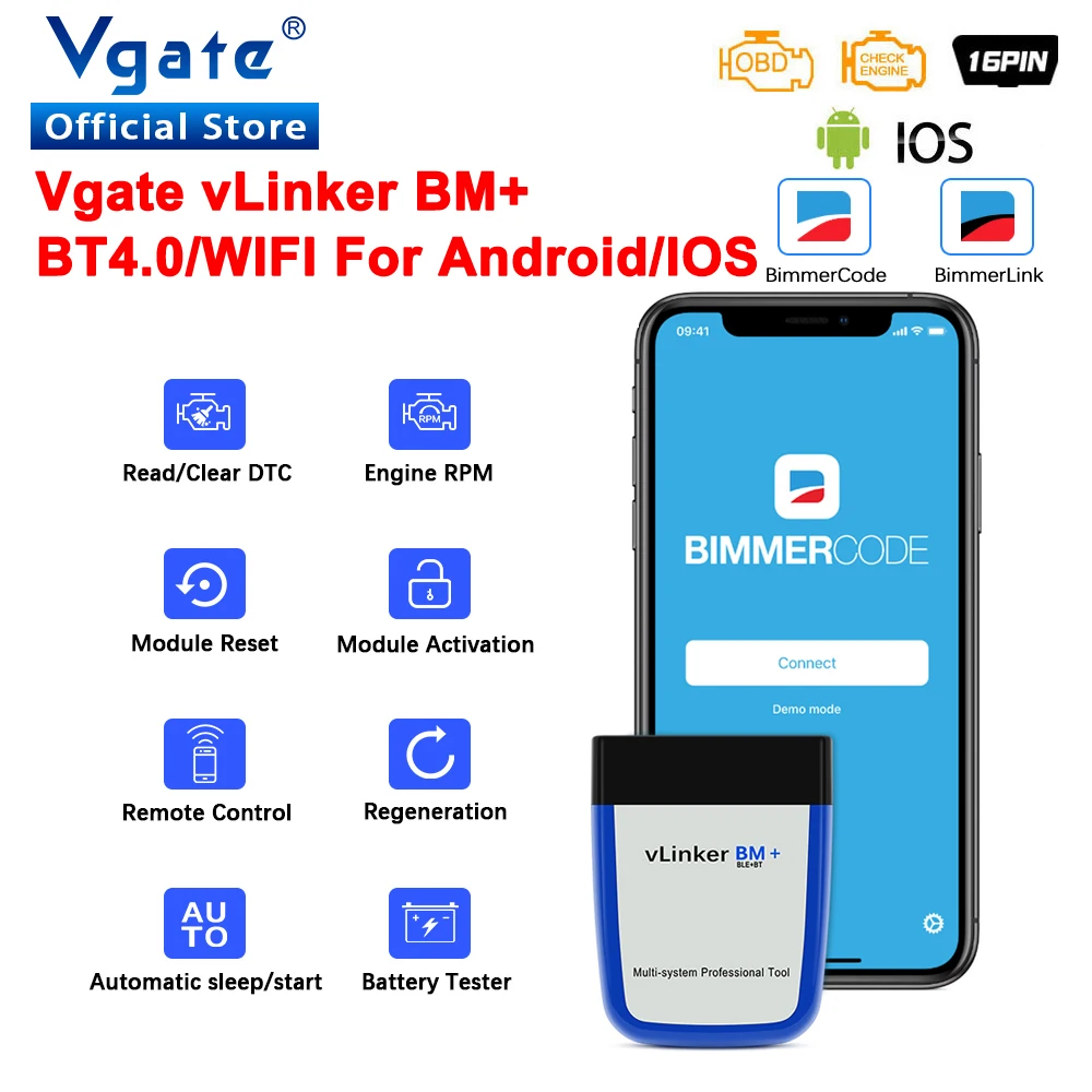 Vgate-vLinker BM ELM327 BMW 스캐너 wifi 블루투스 4.0 OBD2 OBD 2 차량 진단 자동 스캔 도구, 비머코드 ELM 327 V 1 5