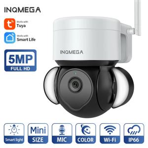 INQMEGA-5mp Wifi TUYA 카메라, 스마트 클라우드 PTZ IP 카메라, 야간 투시경 포함, 와이파이 야외 식품 조명 비디오 감시 캠, 마당