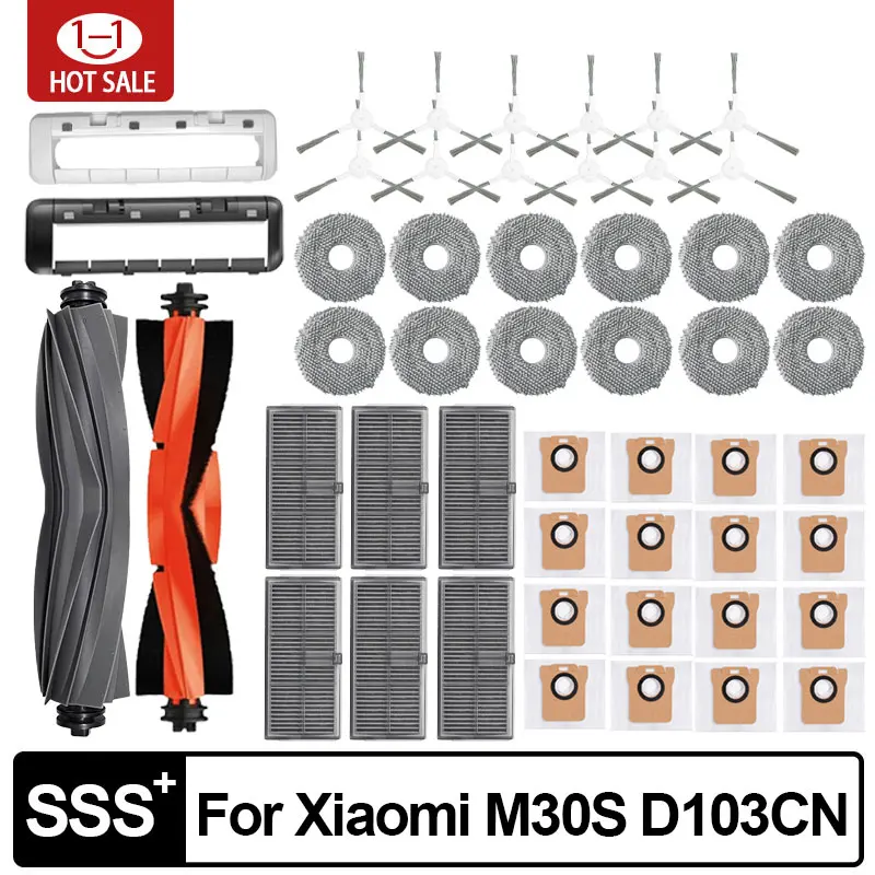 샤오미 Mijia M30S D103CN 로봇 진공 청소기 액세서리, 메인 사이드 브러시 헤파 필터 걸레 천 먼지 봉투 교체 부품