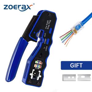 ZoeRax RJ45 크림프 툴 Cat6a Cat6 Cat5 8P8C 모듈러 커넥터 이더넷 올인원 와이어 도구 용 크림퍼 커터 통과