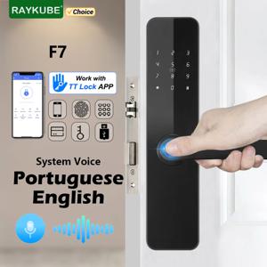 RAYKUBE F7 TT 잠금 스마트 지문 잠금 장치, 전기 문짝 잠금 장치, 더 길고 큰 핸들 패널, 거울 디자인 앱 리모컨