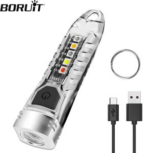 BORUiT V1 LED 키체인 휴대용 형광 EDC 손전등 작업등, C 타입 충전식 미니 토치, UV 캠핑 포켓 랜턴