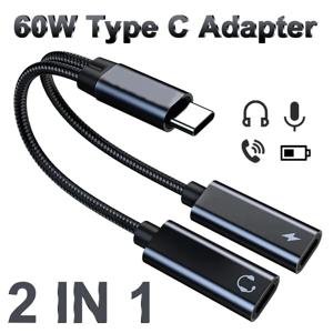 듀얼 타입 USB C 헤드폰 잭 오디오 어댑터, 고속 충전 60W, 삼성 아이폰 15 화웨이용, 2 IN USB C 분배기, 신제품