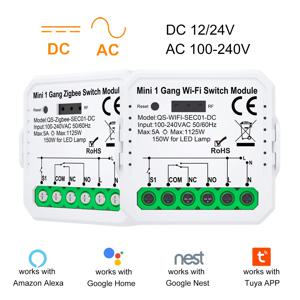 Tuya ZigBee 와이파이 스마트 스위치 모듈, 건식 접촉, DC 12 V, 24V, AC 100-240V, 스마트 홈 DIY 차단기, 릴레이 작동, 알렉사 구글 앨리스