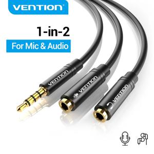 Vention 노트북 헤드폰용 오디오 분배기 익스텐션 케이블 잭, 3.5mm, 1 수-2 암 마이크 Y 분배기, Aux 케이블 어댑터, 3.5mm