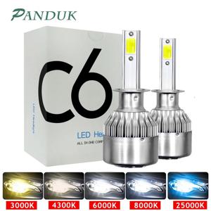 PANDUK 차량용 LED 헤드라이트 전구, 자동차 전조등, C6, H1, H3, H4, 880, H11, HB3, 9005, HB4, 9006, H13, 6000K, 72W, 8000LM