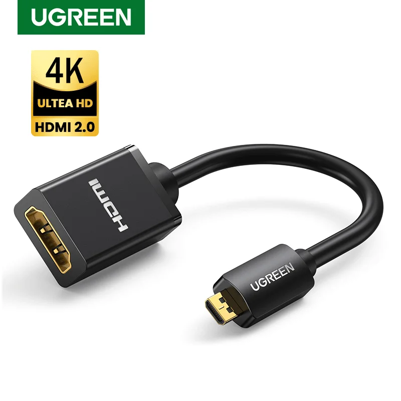 UGREEN-마이크로 HDMI 어댑터, 고속 수-암 HD 4K/60Hz 3D, 라즈베리 파이 4 고프로 미니 마이크로 어댑터 22cm 케이블